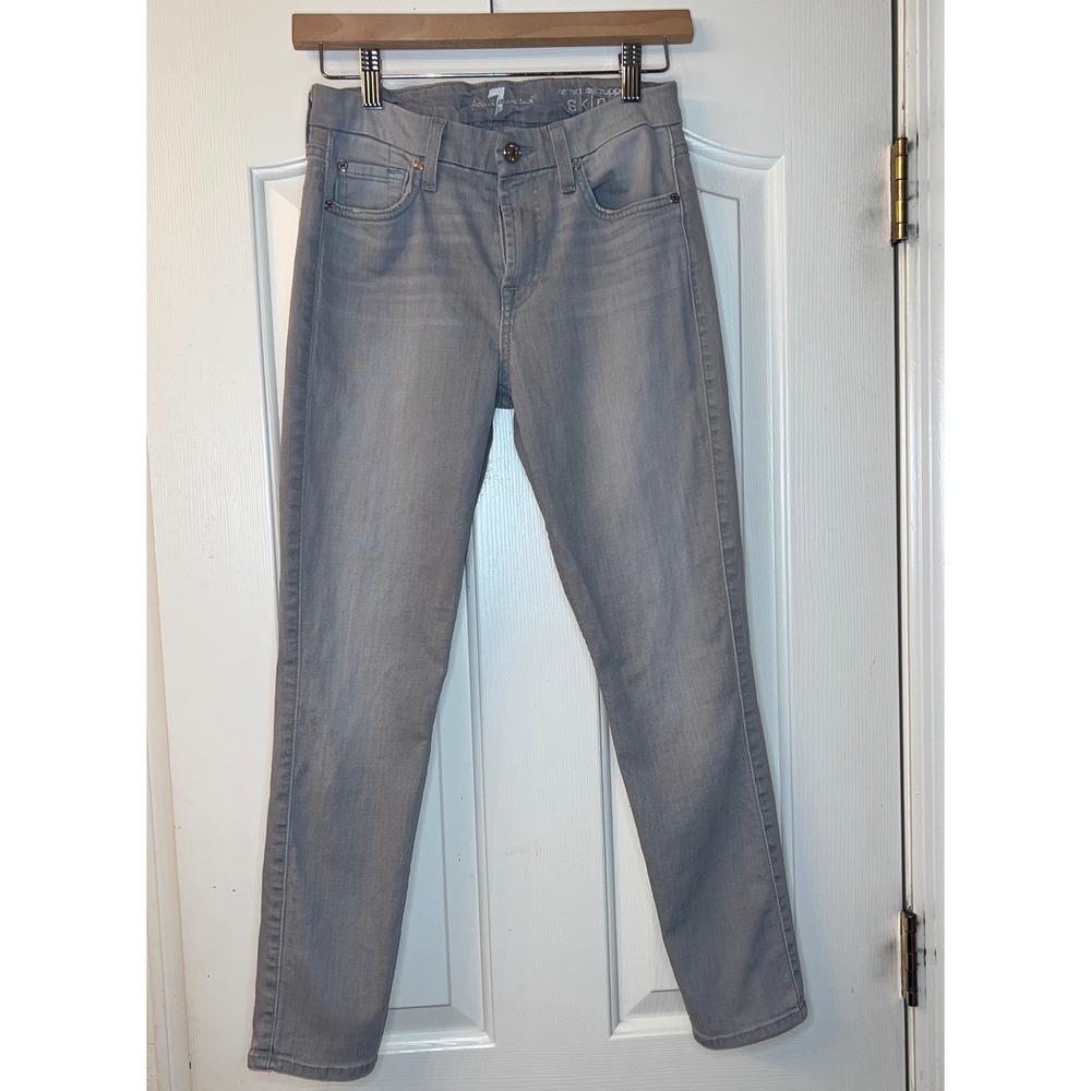 7 For All Mankind Mid Rise Cropped‎ Skinny Jeans Gray Size 25
